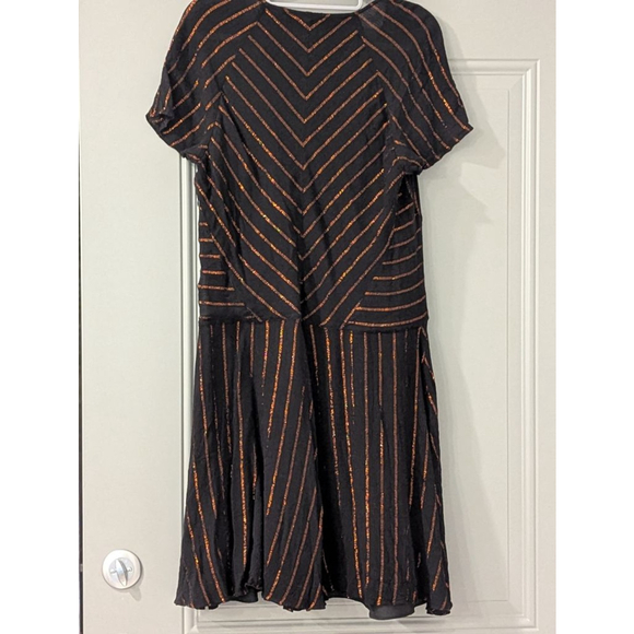 Women's Armani Exchange Black & Orange Striped Short Sleeve Dress Size 12 - Picture 5 of 9